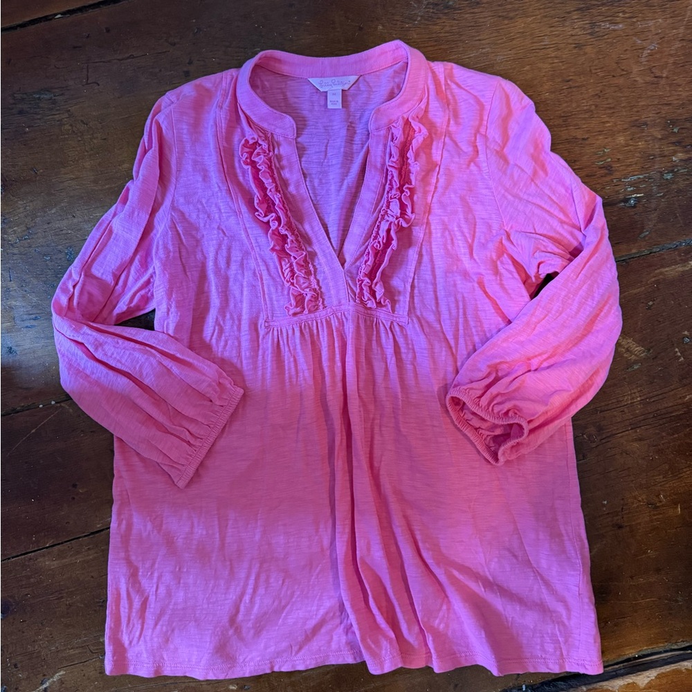 Lilly Pulitzer Pink Ruffled 3/4 Sleeve Blouse